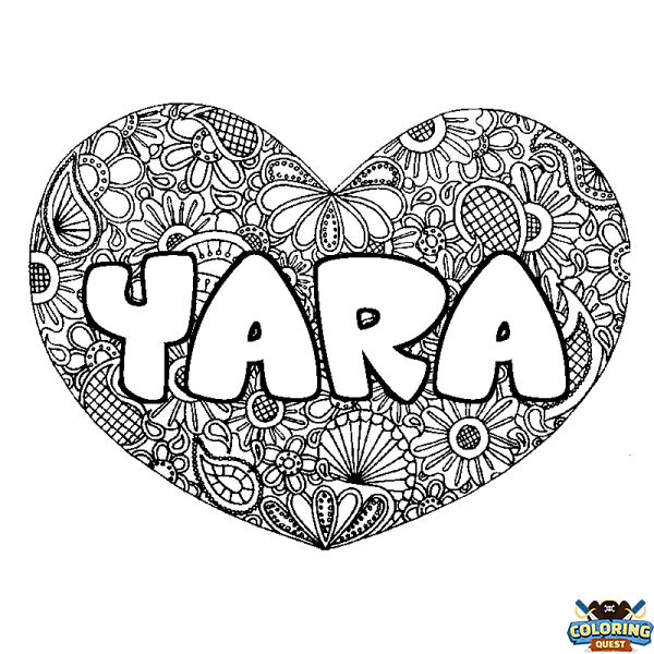 Coloring page first name YARA - Heart mandala background