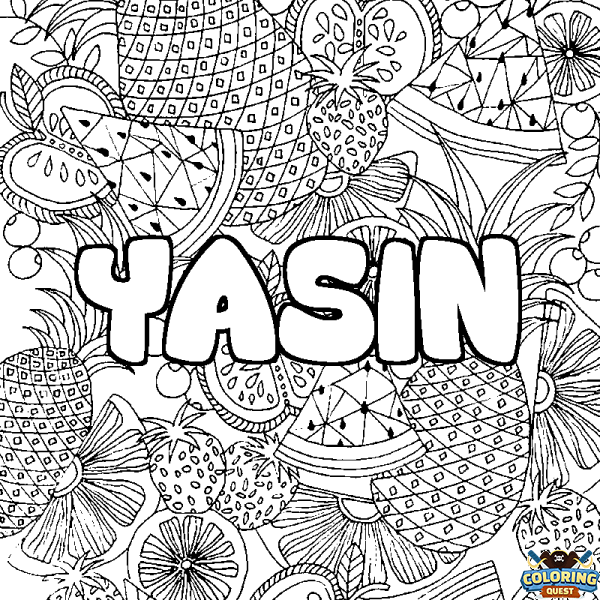 Coloring page first name YASIN - Fruits mandala background