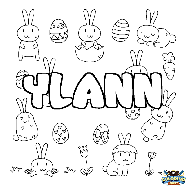 Coloring page first name YLANN - Easter background