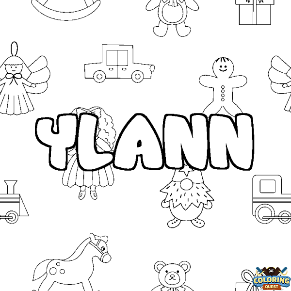 Coloring page first name YLANN - Toys background