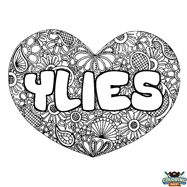 Coloring page first name YLIES - Heart mandala background