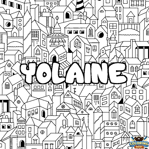 Coloring page first name YOLAINE - City background