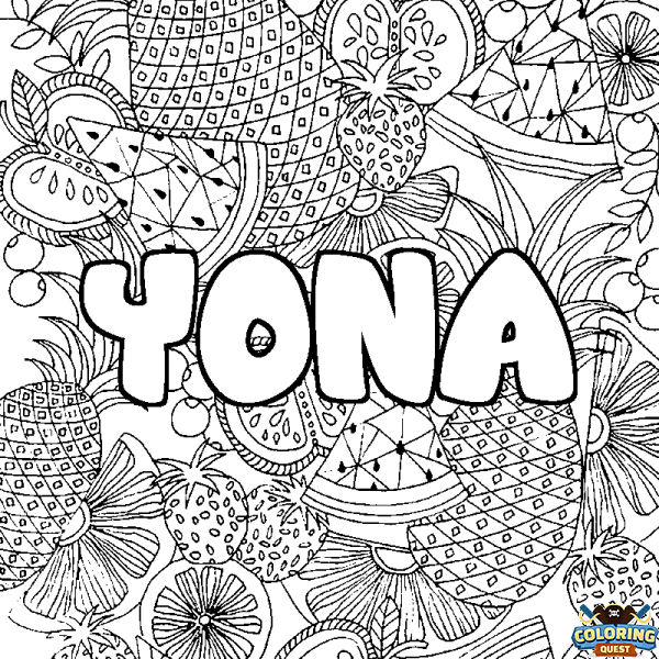 Coloring page first name YONA - Fruits mandala background