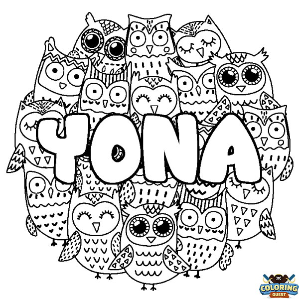 Coloring page first name YONA - Owls background