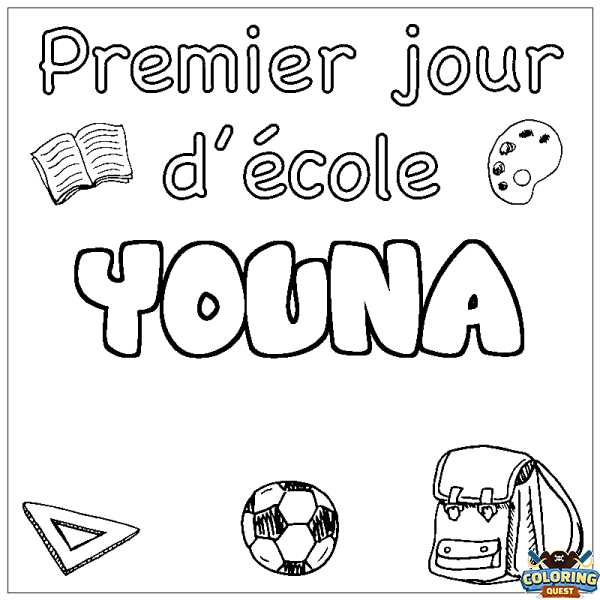 Coloring page first name YOUNA - School First day background