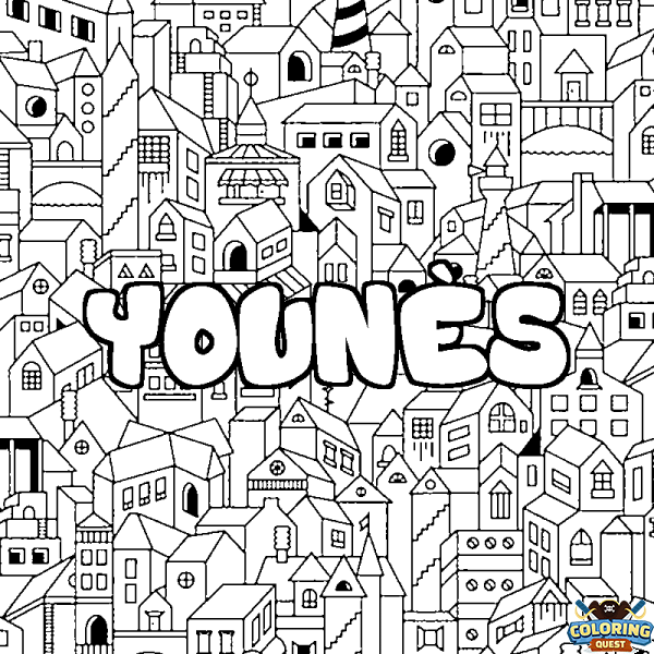 Coloring page first name YOUN&Egrave;S - City background