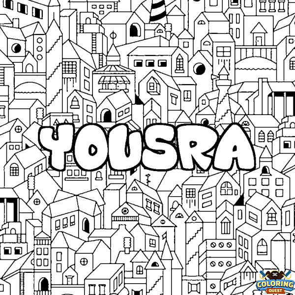 Coloring page first name YOUSRA - City background