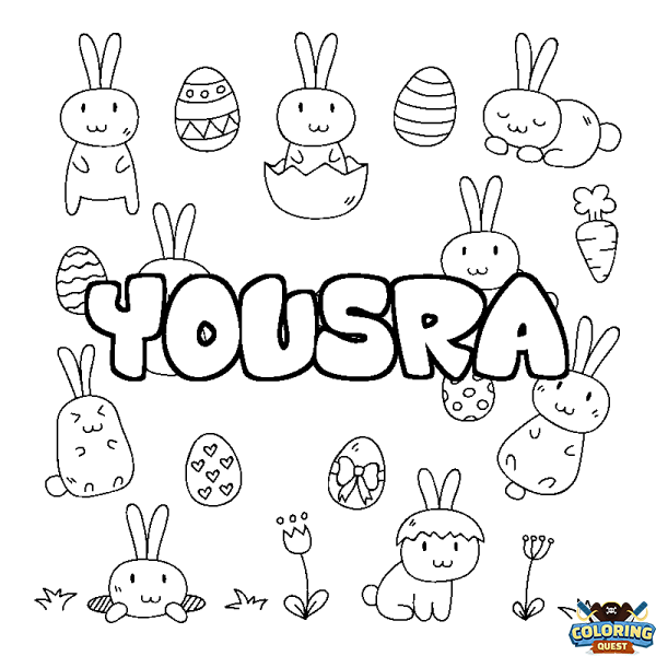 Coloring page first name YOUSRA - Easter background