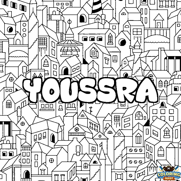 Coloring page first name YOUSSRA - City background