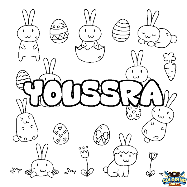 Coloring page first name YOUSSRA - Easter background