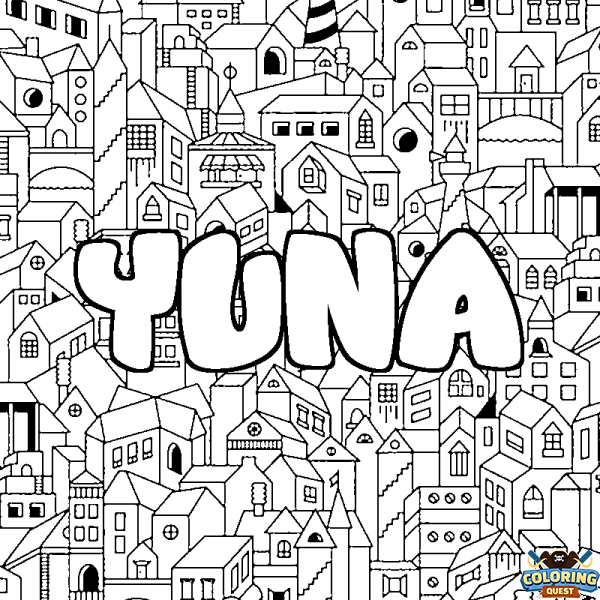 Coloring page first name YUNA - City background