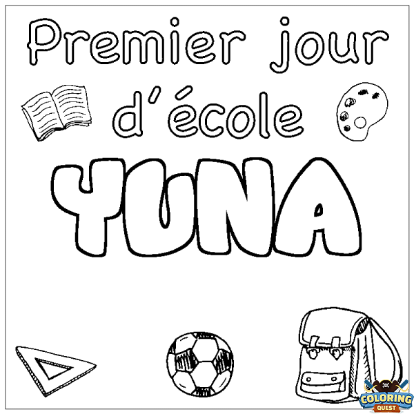 Coloring page first name YUNA - School First day background
