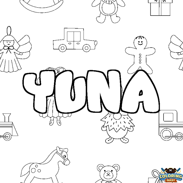 Coloring page first name YUNA - Toys background