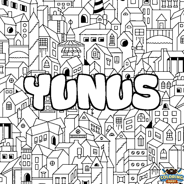 Coloring page first name YUNUS - City background