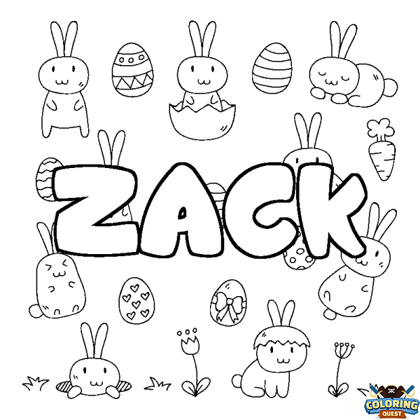 Coloring page first name ZACK - Easter background