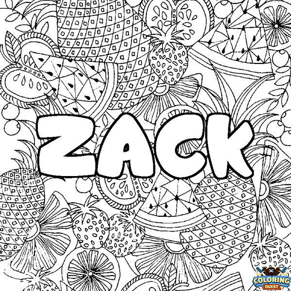Coloring page first name ZACK - Fruits mandala background