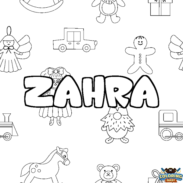 Coloring page first name ZAHRA - Toys background