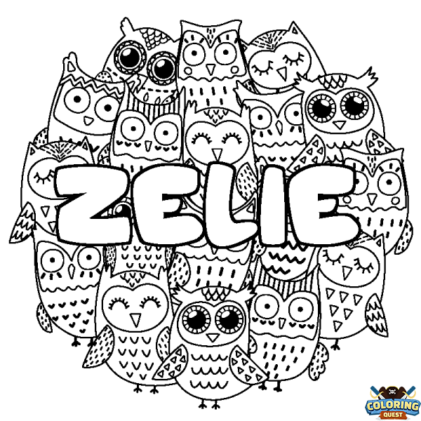 Coloring page first name ZELIE - Owls background