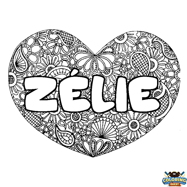 Coloring page first name Z&Eacute;LIE - Heart mandala background