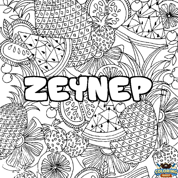 Coloring page first name ZEYNEP - Fruits mandala background