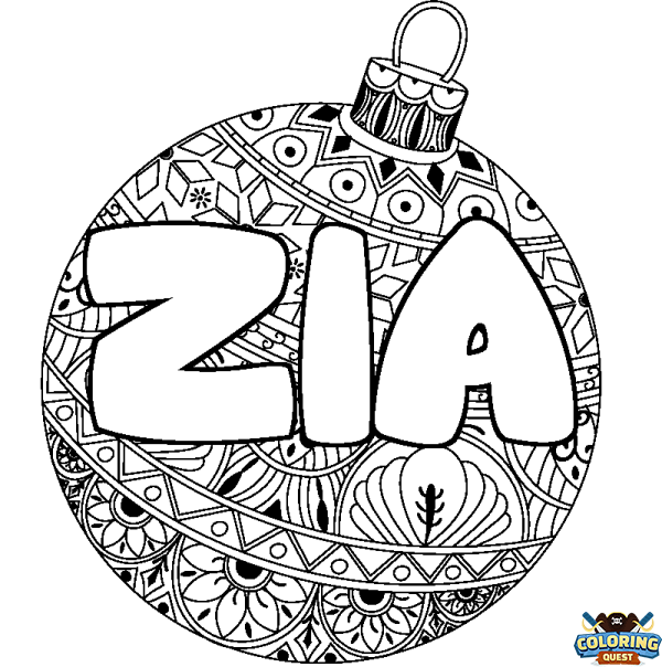 Coloring page first name ZIA - Christmas tree bulb background