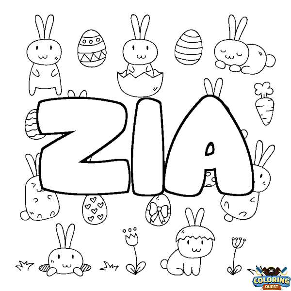 Coloring page first name ZIA - Easter background