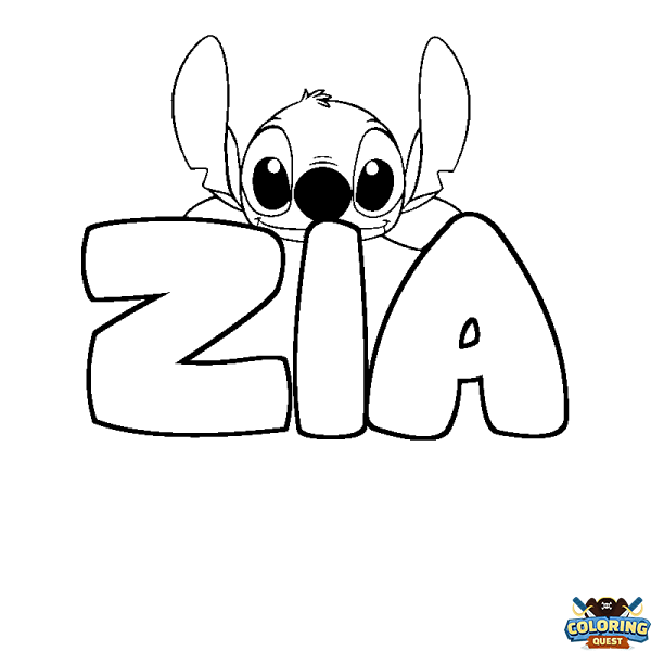 Coloring page first name ZIA - Stitch background