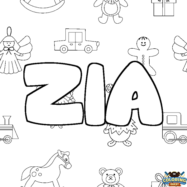 Coloring page first name ZIA - Toys background