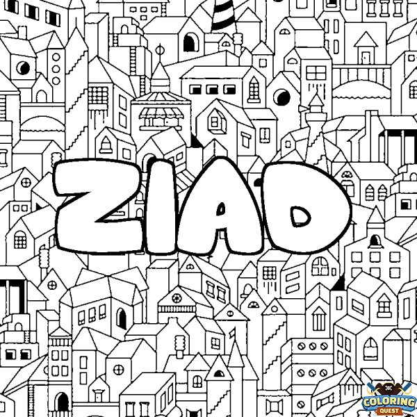 Coloring page first name ZIAD - City background