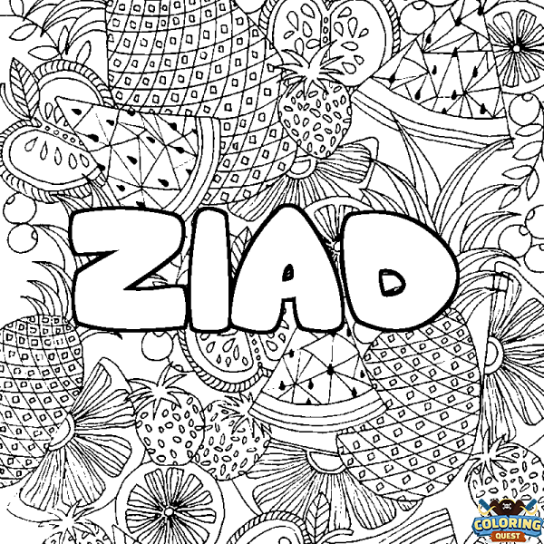 Coloring page first name ZIAD - Fruits mandala background