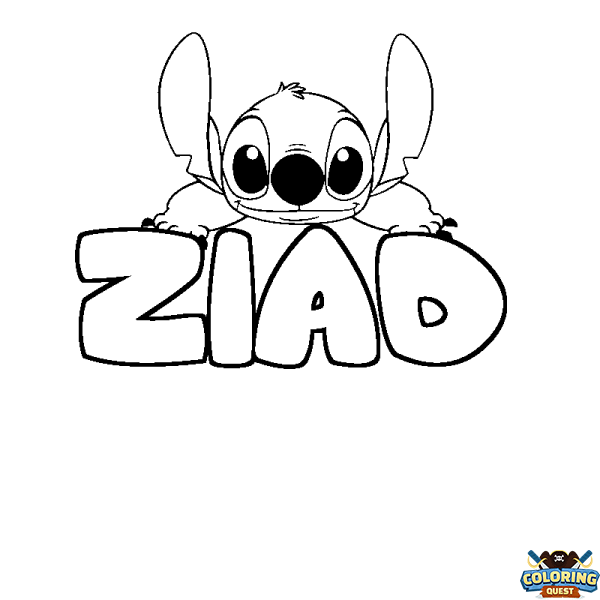 Coloring page first name ZIAD - Stitch background