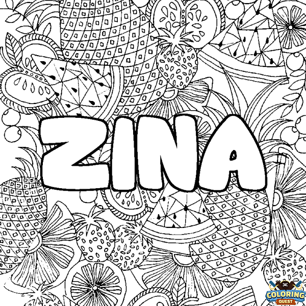 Coloring page first name ZINA - Fruits mandala background