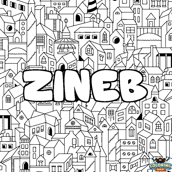 Coloring page first name ZINEB - City background