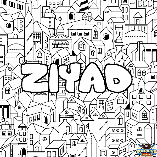Coloring page first name ZIYAD - City background
