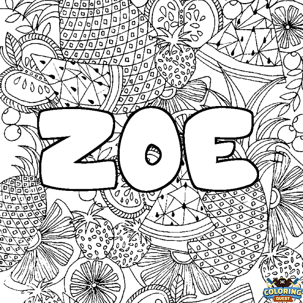 Coloring page first name ZOE - Fruits mandala background