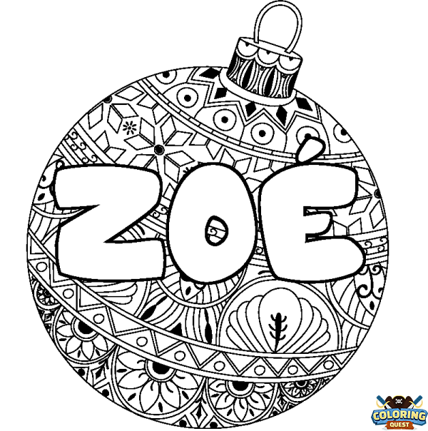 Coloring page first name ZO&Eacute; - Christmas tree bulb background