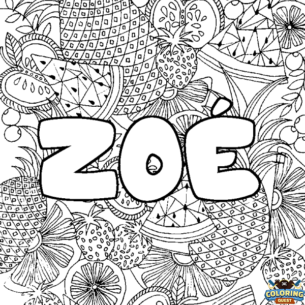 Coloring page first name ZO&Eacute; - Fruits mandala background
