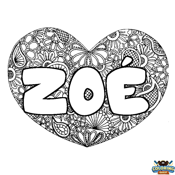 Coloring page first name ZO&Eacute; - Heart mandala background