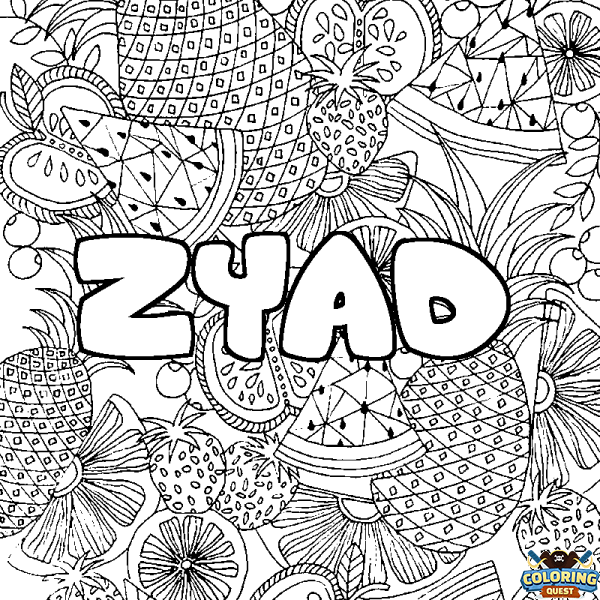 Coloring page first name ZYAD - Fruits mandala background