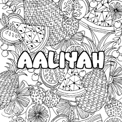 Coloring page first name AALIYAH - Fruits mandala background