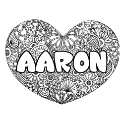 Coloring page first name AARON - Heart mandala background