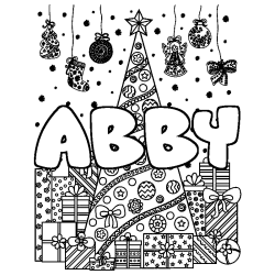 Coloring page first name ABBY - Christmas tree and presents background