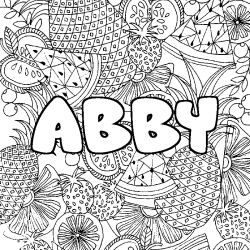 Coloring page first name ABBY - Fruits mandala background