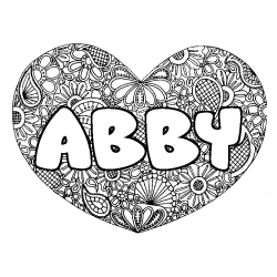 Coloring page first name ABBY - Heart mandala background