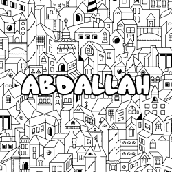 Coloring page first name ABDALLAH - City background