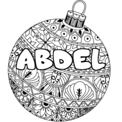 Coloring page first name ABDEL - Christmas tree bulb background