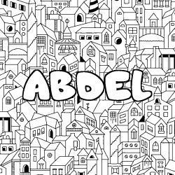 Coloring page first name ABDEL - City background