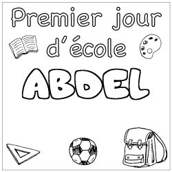 Coloring page first name ABDEL - School First day background