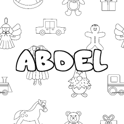 Coloring page first name ABDEL - Toys background