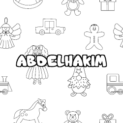 Coloring page first name ABDELHAKIM - Toys background